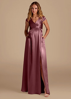 Azazie Allessia Maternity Bridesmaid Dresses A-Line Metallic Satin Floor-Length Dress image4