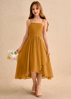 Azazie Twilight Dance Flower Girl Dresses Butterscotch A-Line Pleated Chiffon Dress image3