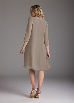 Azazie Shirley Mother of the Bride Dresses Taupe A-Line Scoop Pleated Chiffon Dress image3