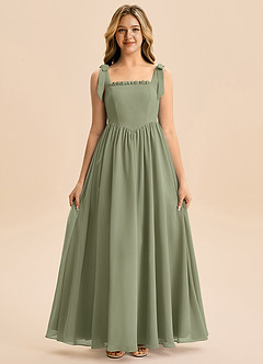 Azazie Delia Junior Abito A-Line in Chiffon Fiocco Pistacchio image5