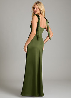 Azazie Frostine Vestidos de damas de honor Vestido de Oliva de Satén Elástico de Corte en A con Lazo image2