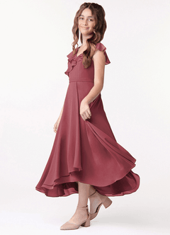 Azazie Posie Junior Merlot A-Line Ruched Chiffon Dress image1