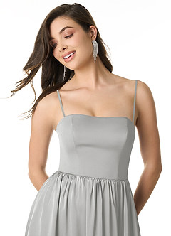 Azazie Morana Final Sale Silver A-Line Off the Shoulder Stretch Satin Convertible Dress image2