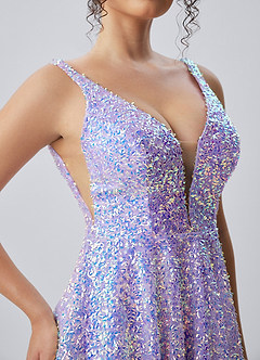 Manon Purple V-Neck Iridescent Sequin Skater Mini Dress image10
