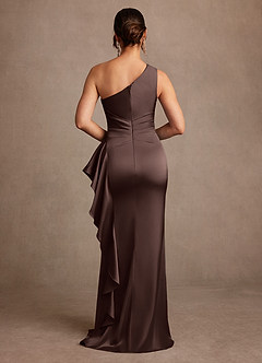Azazie Yvette Mother of the Bride Dresses Ganache Sheath One Shoulder Stretch Satin Dress image2