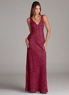 Azazie Tianna Bridesmaid Dresses Burgundy Sheath Lace Floral Burnout Dress image3