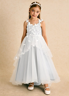 Azazie Darlina Robe Demoiselle D'honneur Fillette Robe Princesse en Tulle Dentelle Ivoire Blanc image5