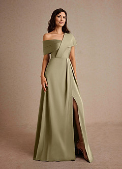 Azazie Milton Mother of the Bride Dresses Moss Green A-Line Pleated Stretch Satin Dress image8