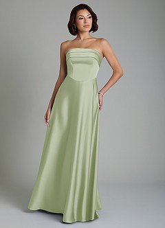 Azazie Odele At-home Try On Dresses Dusty Sage A-Line Strapless Stretch Satin Dress image4