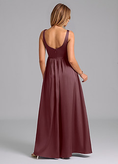 Azazie Keyla Bridesmaid Dresses Sangria A-Line Pleated Stretch Satin Dress image2