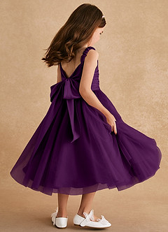 Azazie Gabbie Flower Girl Dresses Grape A-Line Pleated Matte Satin Dress image4