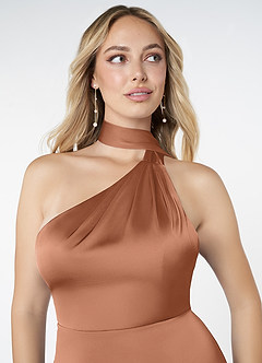 Azazie Kaylani Robes de demoiselle d'honneur Robe Sirène en Satin extensible Col Haut Bronze image5