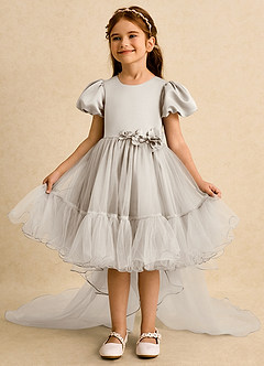 Azazie Cocoa vestidos de niña de las flores Vestido de Escarcha de Tul de Princesa con Plisado image3