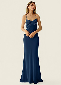 Valerianaire Navy Beading Satin Prom Dress image3