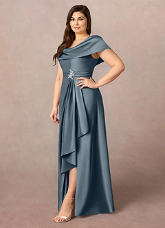 Azazie Branford Mother of the Bride Dresses Twilight A-Line Pleated Stretch Satin Dress image11