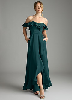 Azazie Lyra Bridesmaid Dresses Pine A-Line Off the Shoulder Stretch Satin Convertible Dress image6