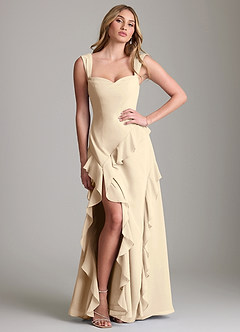 Azazie Sloane Bridesmaid Dresses Champagne A-Line Sweetheart Neckline Chiffon Dress image3