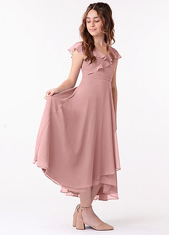 Azazie Posie Junior Dusty Rose A-Line Ruched Chiffon Dress image3