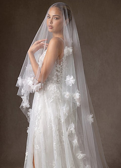 front 3D Flowers Cathedral Veil