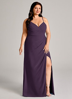 Azazie Maci Bridesmaid Dresses Plum Sheath Pleated Chiffon Dress image11