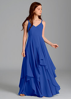 Azazie Karan Junior Abito A-Line in Chiffon Blu Reale image3