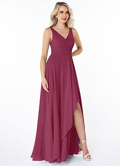 Azazie Calvi Bridesmaid Dresses Mulberry A-Line Ruched Chiffon Dress image3
