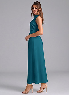 Azazie Evadne Bridesmaid Dresses Ink Blue Sheath Pleated Chiffon Dress image5