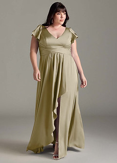 Azazie Omari Bridesmaid Dresses Moss Green A-Line Stretch Satin Dress image8