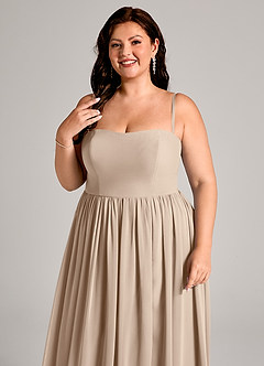 Azazie Calianna Bridesmaid Dresses Taupe A-Line Off the Shoulder Chiffon Convertible Dress image11