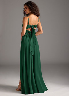 Azazie Zeya Bridesmaid Dresses Dark Green A-Line Pleated Stretch Satin Dress image1