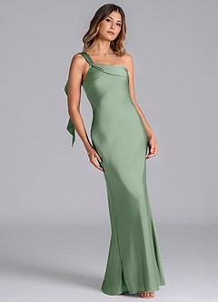 Azazie Driea 신부 들러리 드레스 인어 한쪽 어깨 스트레치 새틴 바닥 길이 드레스 image1