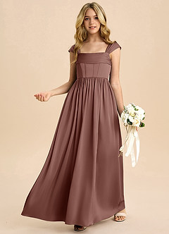 Azazie Hattie Junior A-Linie Plissee Stretch-Satin Kleid Espresso image4