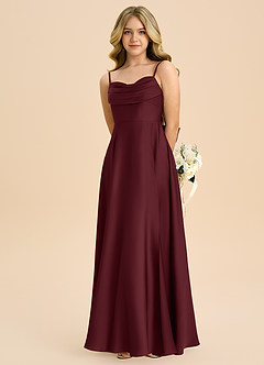 Azazie Bear Junior Robe Trapèze en Satin extensible Encolure en Forme de Cœur Cabernet image6