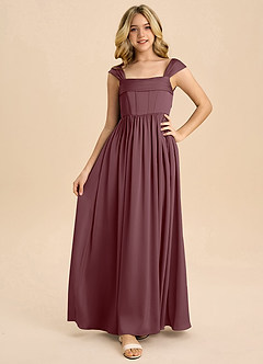 Azazie Hattie Junior Robe Trapèze en Satin extensible Plissée Sangria image5