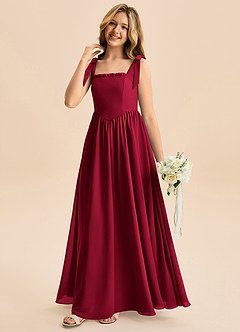 Azazie Delia Junior Abito A-Line in Chiffon Fiocco Borgogna image4