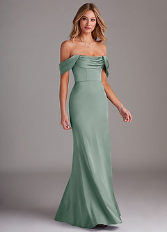 Azazie Saige Vestidos de damas de honor Vestido de Salvia Plateada de Satén Elástico de Corte Recto con Vestidos sin tirantes image6