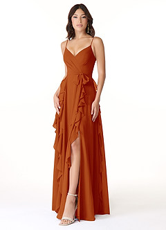 Azazie Peyton Bridesmaid Dresses Paprika A-Line Ruched Chiffon Dress image1
