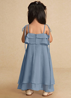 Azazie Temi Robe Demoiselle D'honneur Fillette Robe Trapèze en Mousseline de soie Bretelle Spaghetti Bleu Poussiéreux image9