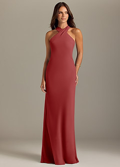 Azazie Doretta Bridesmaid Dresses Rust Mermaid Pleated Chiffon Dress image1
