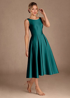 Azazie Fulton Mother of the Bride Dresses Peacock A-Line Pleated Stretch Satin Dress image2