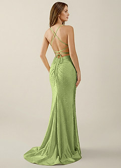Sylvan Dusty Green V-neck Hot Rhinestones Corset Prom Dress image2