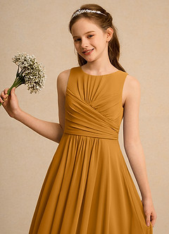 Azazie Ducky Junior Formal Flower Girl Dresses Butterscotch A-Line Pleated Chiffon Dress image3
