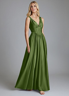 Azazie Delmie Brudtärnklänningar Klä av A-Linje i Stretch Satin Korsett Enbärsgrön image5