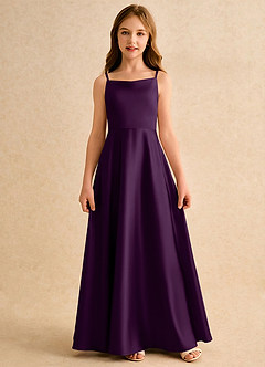 Azazie Joella Girls Formal Flower Girl Dresses Grape A-Line Pleated Stretch Satin Dress image4