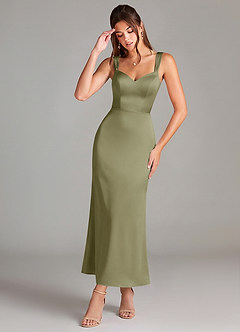 Azazie Denice Brautjungfernkleider Etui Plissee Stretch-Satin Kleid Pistazie image1