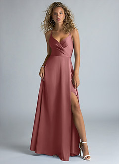 Azazie Davis Robes de demoiselle d'honneur Robe Trapèze en Satin extensible Plissée Améthyste image2