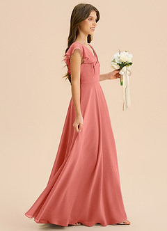 Azazie Anysa Junior Robe Trapèze en Mousseline de soie Rayé Rose Saumon image4