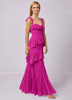 Barbie ♥ Azazie Robes de demoiselle d'honneur Robe Trapèze en Mousseline de soie Encolure en Forme de Cœur Fuchsia image4