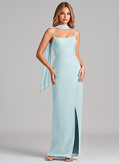 Azazie Calandra Bridesmaid Dresses Sea Glass Sheath Pleated Chiffon Dress image1