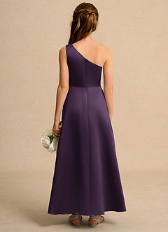 Azazie Taffy Junior Formal vestidos de niña de las flores Vestido de Ciruela de Satin Mate de Corte En A con Encaje image2